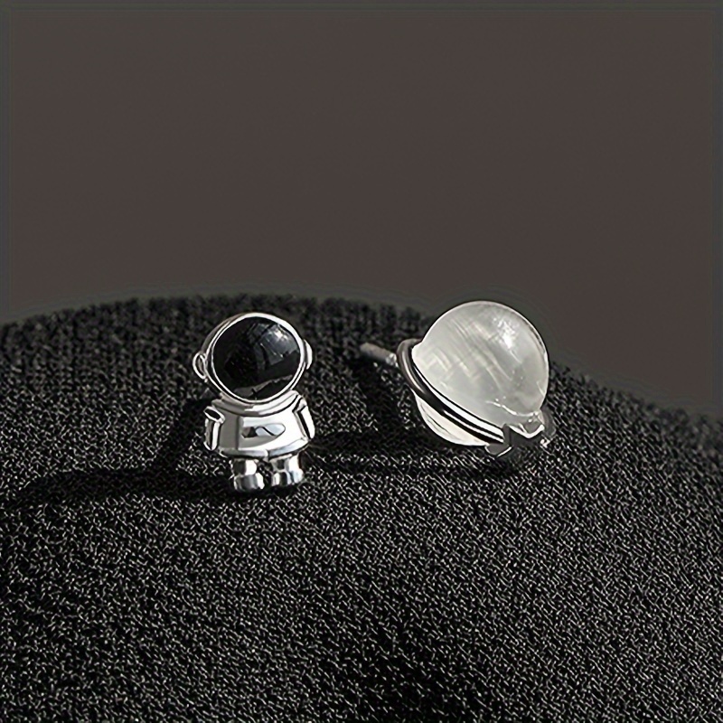 Asymmetrical Petite Astronaut Moon Star Earrings